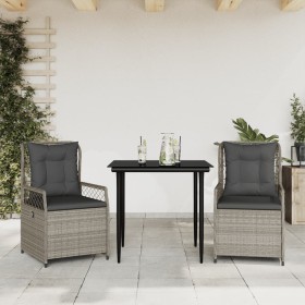 Set comedor de jardín 3 pzas cojines ratán sintético gris claro en Conjuntos de jardín | Comprar online en Foru.es