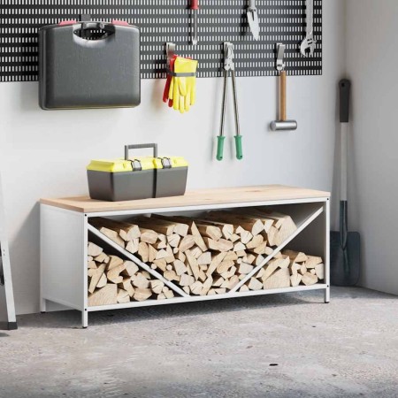 Leñero con tablero de madera blanco 100,5x35,5x40 cm de , Bolsas y soportes de leña - Ref: Foro24-864256, Precio: 94,23 €, De...