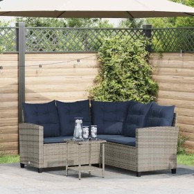 Sofá de jardín en forma de L con mesa y cojines ratán PE gris de , Sofás de exterior - Ref: Foro24-4103879, Precio: 314,04 €,...