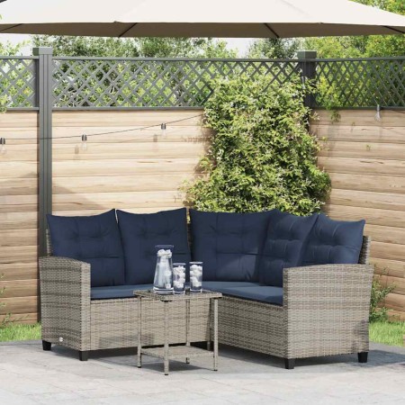 Sofá de jardín en forma de L con mesa y cojines ratán PE gris de , Sofás de exterior - Ref: Foro24-4103879, Precio: 314,04 €,...