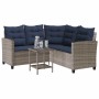 Sofá de jardín en forma de L con mesa y cojines ratán PE gris de , Sofás de exterior - Ref: Foro24-4103879, Precio: 314,04 €,...