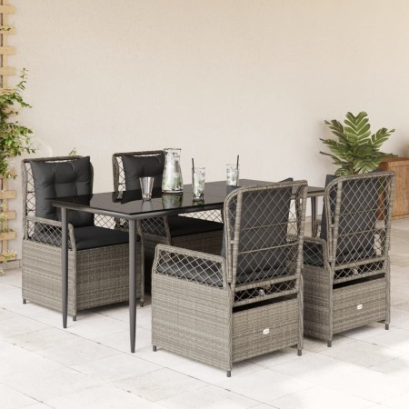Set comedor de jardín 5 pzas cojines ratán sintético gris claro en Conjuntos de jardín | Comprar online en Foru.es