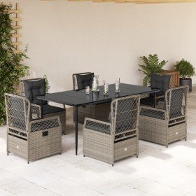 Set comedor jardín 7 pzas y cojines ratán sintético gris claro en Conjuntos de jardín | Comprar online en Foru.es