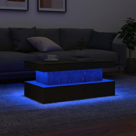 Mesa de centro con luces LED roble negro 90x50x40 cm de , Mesas de centro - Ref: Foro24-862256, Precio: 99,18 €, Descuento: %