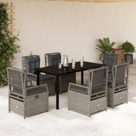 Set comedor jardín 7 pzas y cojines ratán sintético gris claro en Conjuntos de jardín | Comprar online en Foru.es