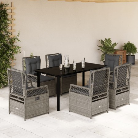 Set comedor jardín 7 pzas y cojines ratán sintético gris claro en Conjuntos de jardín | Comprar online en Foru.es