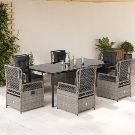 Set comedor jardín 7 pzas y cojines ratán sintético gris claro en Conjuntos de jardín | Comprar online en Foru.es
