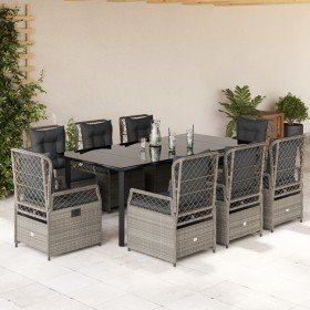 Set comedor de jardín 9 pzas cojines ratán sintético gris claro en Conjuntos de jardín | Comprar online en Foru.es