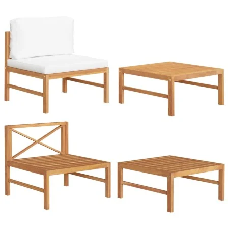 Garden furniture set 2 pieces teak wood and cream cushions by vidaXL, Modular outdoor sofas - Ref: Foro24-316110, Price: 139,...