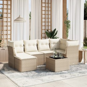 Set sofás de jardín 7 piezas y cojines ratán sintético beige en Conjuntos de jardín | Comprar online en Foru.es