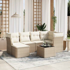 Set sofás de jardín 7 piezas y cojines ratán sintético beige en Conjuntos de jardín | Comprar online en Foru.es