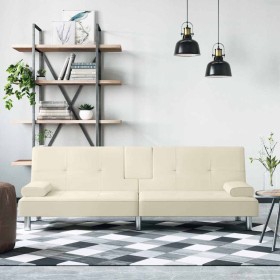 Sofá cama con portavasos cuero sintético color crema de , Sofás - Ref: Foro24-351927, Precio: 321,39 €, Descuento: %