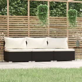 Sofá de 3 plazas con cojines ratán sintético negro de , Conjuntos de jardín - Ref: Foro24-317495, Precio: 416,58 €, Descuento: %