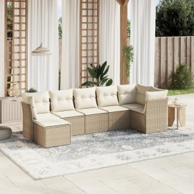 Set sofás de jardín 7 piezas y cojines ratán sintético beige en Conjuntos de jardín | Comprar online en Foru.es
