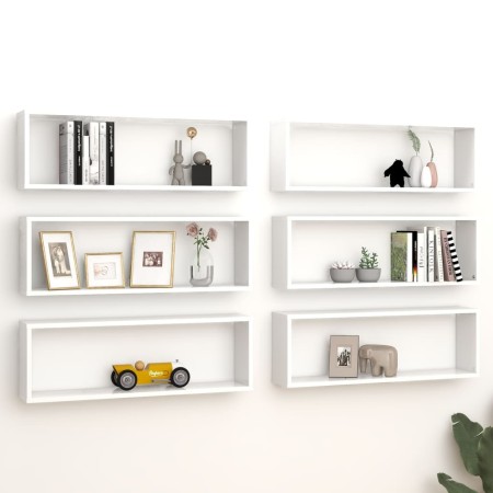 Estantes cubo de pared 6 uds contrachapado blanco 80x15x26,5 cm de , Estantes y estanterías - Ref: Foro24-807108, Precio: 66,...