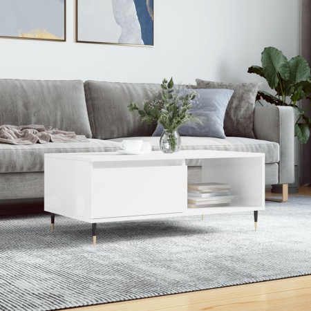 Mesa de centro madera contrachapada blanco brillo 90x50x36,5 cm de , Mesas de centro - Ref: Foro24-830558, Precio: 68,39 €, D...