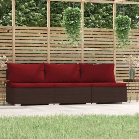 Sofá de jardín de 3 plazas con cojines ratán sintético marrón de , Conjuntos de jardín - Ref: Foro24-317550, Precio: 385,59 €...