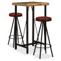 Set muebles de bar 3 pzas madera maciza reciclada cuero genuino de , muebles para cocinas y comedores - Ref: Foro24-275139, P...