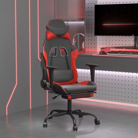 Silla gaming de masaje y reposapiés cuero sintético negro rojo de , Sillones para videojuegos - Ref: Foro24-345412, Precio: 1...
