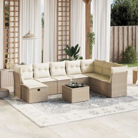 Set de sofás de jardín 9 pzas con cojines ratán sintético beige en Conjuntos de jardín | Comprar online en Foru.es
