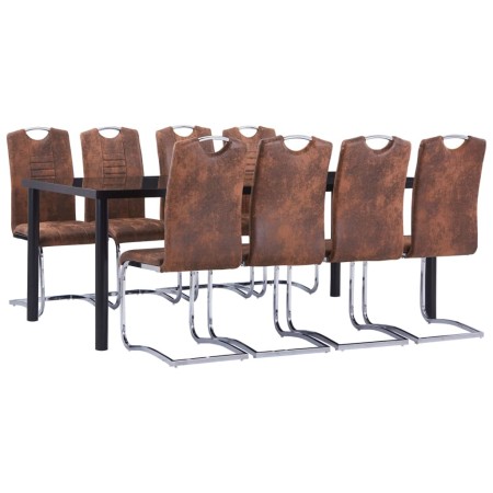 Juego de comedor 9 piezas piel de ante artificial marrón de , muebles para cocinas y comedores - Ref: Foro24-3053174, Precio:...