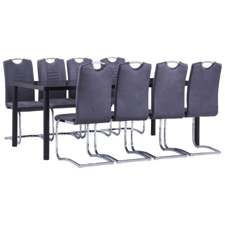 Juego de comedor 9 piezas piel de ante artificial gris de , muebles para cocinas y comedores - Ref: Foro24-3053176, Precio: 7...