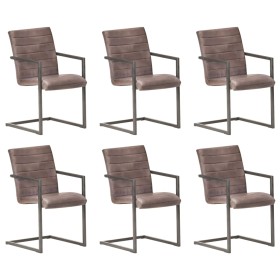 Sillas voladizas de comedor 6 unidades cuero auténtico marrón de , Sillas de comedor - Ref: Foro24-3059806, Precio: 882,66 €,...