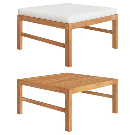 Reposapiés con cojín crema madera maciza de teca de vidaXL, Sofás modulares de exterior - Ref: Foro24-316106, Precio: 84,65 €...