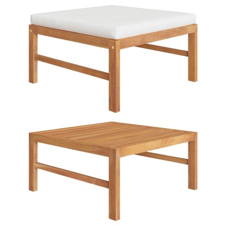 Reposapiés con cojín crema madera maciza de teca de vidaXL, Sofás modulares de exterior - Ref: Foro24-316106, Precio: 87,36 €...