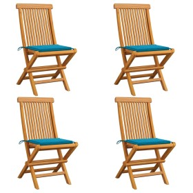 Sillas de jardín 4 uds con cojines azules madera de teca de , Sillas de jardín - Ref: Foro24-3062572, Precio: 251,01 €, Descu...