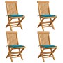 Sillas de jardín 4 uds con cojines azules madera de teca de , Sillas de jardín - Ref: Foro24-3062572, Precio: 251,01 €, Descu...