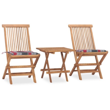 Set comedor de jardín plegable 3 piezas madera de teca cojines de , Conjuntos de jardín - Ref: Foro24-3063211, Precio: 164,61...