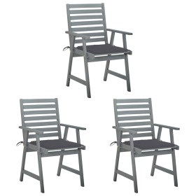 Sillas comedor de jardín 3 uds madera maciza acacia y cojines de , Sillas de jardín - Ref: Foro24-3064428, Precio: 295,34 €, ...
