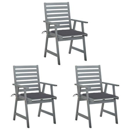 Sillas comedor de jardín 3 uds madera maciza acacia y cojines de , Sillas de jardín - Ref: Foro24-3064428, Precio: 295,34 €, ...