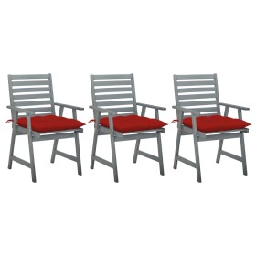 Sillas comedor de jardín 3 uds madera maciza acacia y cojines de , Sillas de jardín - Ref: Foro24-3064449, Precio: 288,73 €, ...