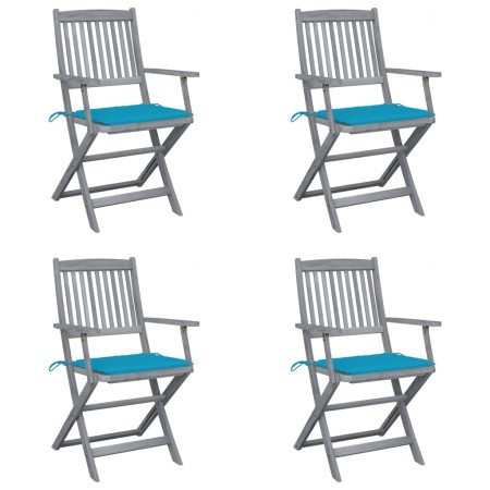 Sillas de jardín plegables 4 uds cojines madera maciza acacia de , Sillas de jardín - Ref: Foro24-3064513, Precio: 185,54 €, ...