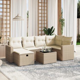 Set sofás de jardín 7 piezas y cojines ratán sintético beige en Conjuntos de jardín | Comprar online en Foru.es