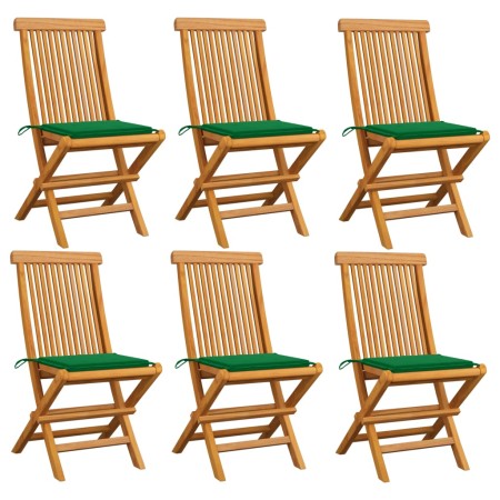 Sillas de jardín 6 uds con cojines verdes madera de teca de , Sillas de jardín - Ref: Foro24-3065595, Precio: 385,60 €, Descu...