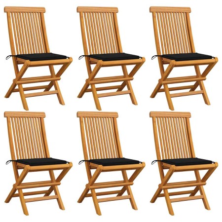 Sillas de jardín 6 uds con cojines negros madera de teca de , Sillas de jardín - Ref: Foro24-3065597, Precio: 404,35 €, Descu...