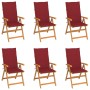 Sillas de jardín 6 uds madera maciza de teca cojines rojo tinto de , Sillas de jardín - Ref: Foro24-3065569, Precio: 733,04 €...