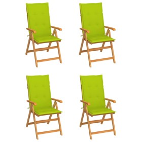 Sillas de jardín 4 uds madera de teca y cojines verde brillante de , Sillas de jardín - Ref: Foro24-3065541, Precio: 514,79 €...
