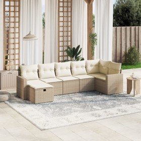 Set sofás de jardín 7 piezas y cojines ratán sintético beige en Conjuntos de jardín | Comprar online en Foru.es