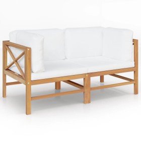 Banco de jardín de 2 plazas y cojines crema madera maciza teca de , Bancos de jardín - Ref: Foro24-3068854, Precio: 369,81 €,...