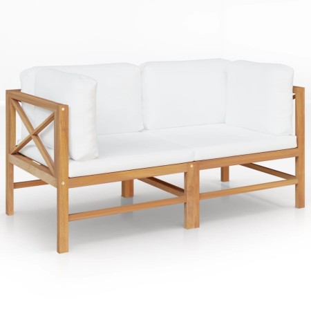 Banco de jardín de 2 plazas y cojines crema madera maciza teca de , Bancos de jardín - Ref: Foro24-3068854, Precio: 369,81 €,...