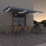 Toldo automático LED sensor de viento azul y blanco 600x350 cm de , Toldos - Ref: Foro24-3069251, Precio: 1,00 €, Descuento: %
