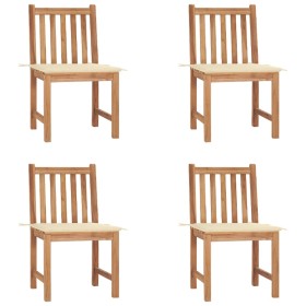 Sillas de jardín 4 unidades madera maciza de teca con cojines de , Sillas de jardín - Ref: Foro24-3073090, Precio: 458,37 €, ...