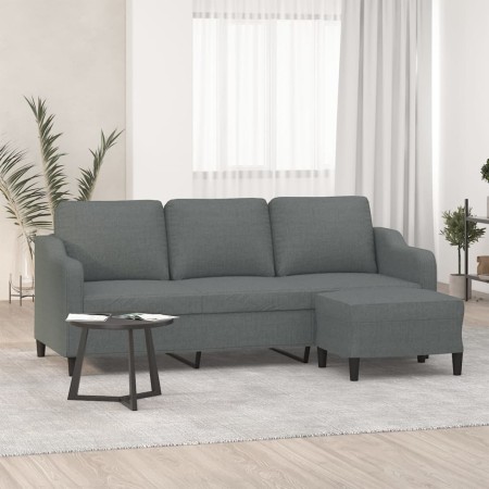 Sofá de 3 plazas con taburete de tela gris oscuro 180 cm de , Sofás - Ref: Foro24-3201136, Precio: 329,42 €, Descuento: %