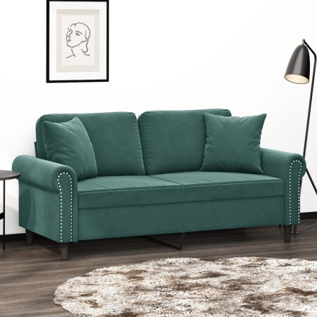 Sofá de 2 plazas con cojines terciopelo verde oscuro 140 cm de , Sofás - Ref: Foro24-3200947, Precio: 291,09 €, Descuento: %