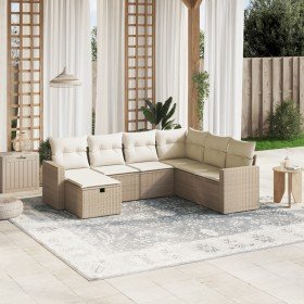 Set sofás de jardín 7 piezas y cojines ratán sintético beige en Conjuntos de jardín | Comprar online en Foru.es