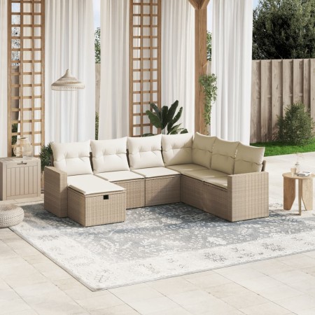 Set sofás de jardín 7 piezas y cojines ratán sintético beige en Conjuntos de jardín | Comprar online en Foru.es